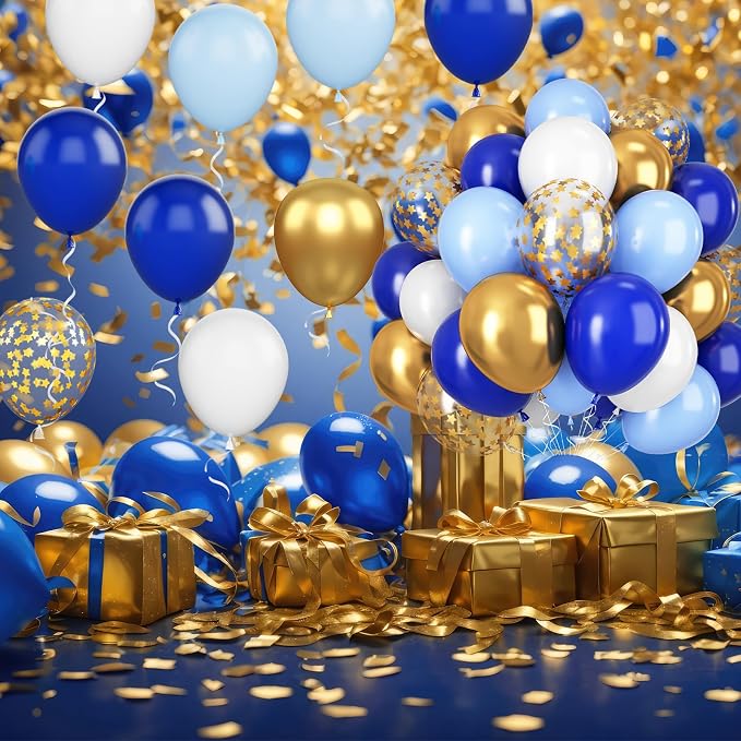Blue Gold Balloons, 12 Inch Royal Blue and Gold Balloons - Image 3