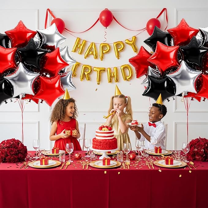 TONIFUL 15 Pcs Star Balloons 18 Inch Large Silver Red Black Foil Balloons | Big - Image 4