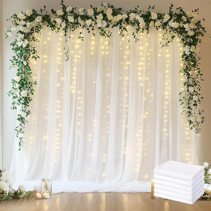 Tulle Backdrop Curtains with Lights Sheer White Curtain Backdrop 30x10ft | by Fomcet