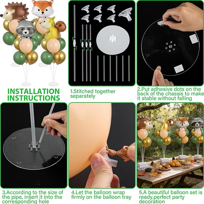 4 Sets Vbs Woodland Animals Party Balloons Stand Kit - Image 3