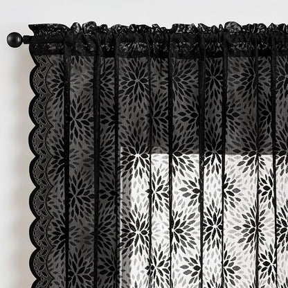 MIULEE Black Floral Lace Curtains 2 Panels, Light Filtering Rod Pocket Panels - Image 6