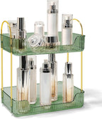Bathroom Counter Organizer Countertop Storage Skincare Countertop Makeup Organizer Cosmetics Skincare Organizers Holder for Perfume-Green-golden pole