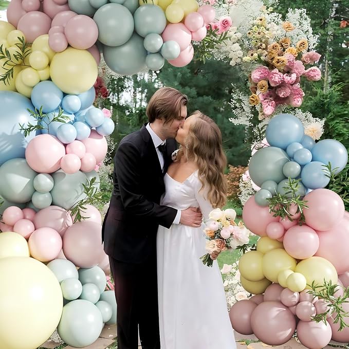 Pink Blue Yellow Pastel Balloon Arch Kit - Image 3