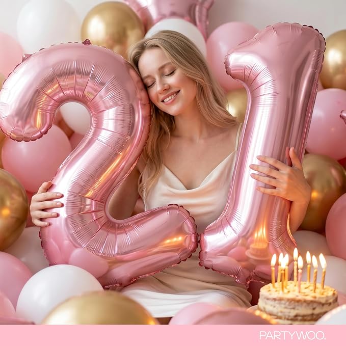 PartyWoo Number Balloons 40 Inch Pink Number 1 Kit 25pcs - Image 8