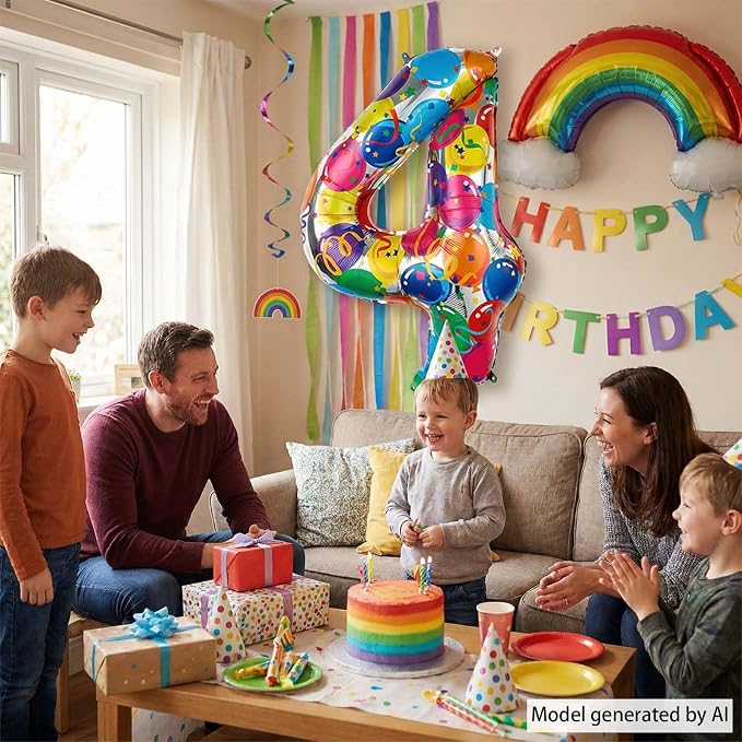 Large Rainbow Number 4 Balloon, 40 Inch Colorful Foil Number Balloons 0-9 - Image 7