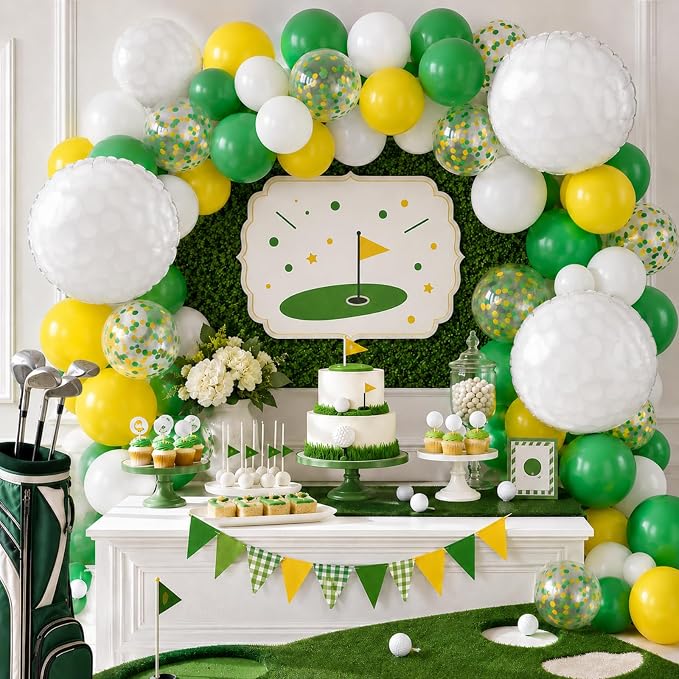 Golf Balloons for Sports Party Decor | 12 Inch Green Yellow Golf Theme Balloons - Image 6