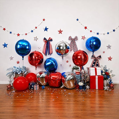 22 Inch Red Blue Silver Round Foil Balloons 9 Pcs, Large 4D Round Balloons - Image 3