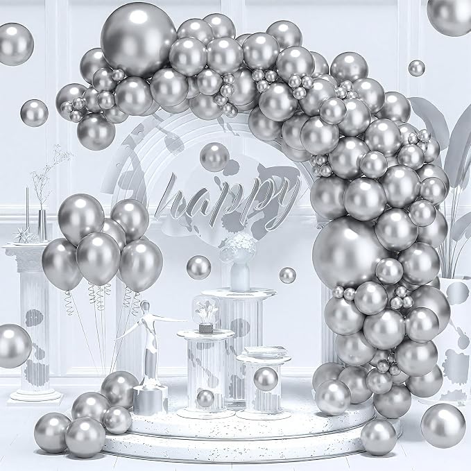 EMART Silver Balloons 12 Inch 60pcs, Latex Balloons - Image 6