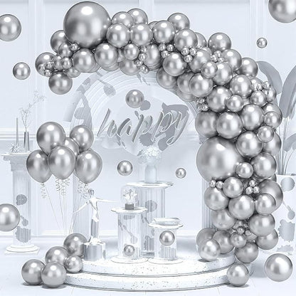 EMART Silver Balloons 12 Inch 60pcs, Latex Balloons - Image 6