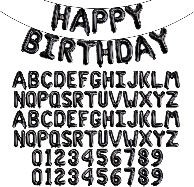 16" Black Letter Number Balloons, Happy Birthday & 2 Sets of A-Z 0-9, Foil by Makeyourpartypop