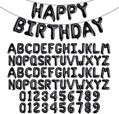 16" Black Letter Number Balloons, Happy Birthday & 2 Sets of A-Z 0-9, Foil by Makeyourpartypop