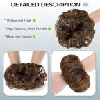 Messy Bun Hair Piece Wavy Curly Scrunchies Fluffy Donut Thick Updo Elegant Chignon Hairpieces for Women Girls, Light Chestnut Brown 1.4oz