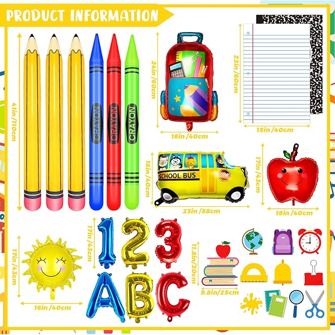 23 Pcs Welcome Back to School Balloons Arch Kit Pencil Crayon Balloon ABC 123 - Image 2