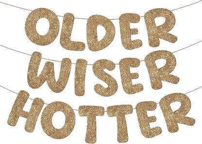 Fulmoon Set of 3 Pre Strung Older Wiser Hotter Glitter Banner Funny Birthday by Fulmoon
