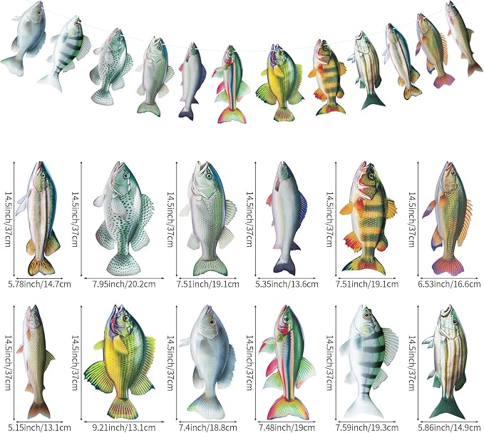 Hooqict Gone Fishing Hanging Banner Garland Fish Birthday Party Banner - Image 2