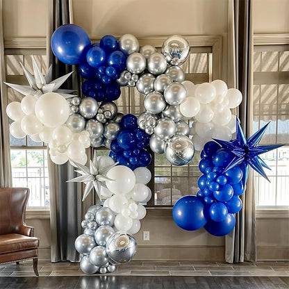 HILAVO Blue White Silver Balloon Arch Kit Fathers Day Explosion Star 4D Silver - Image 5