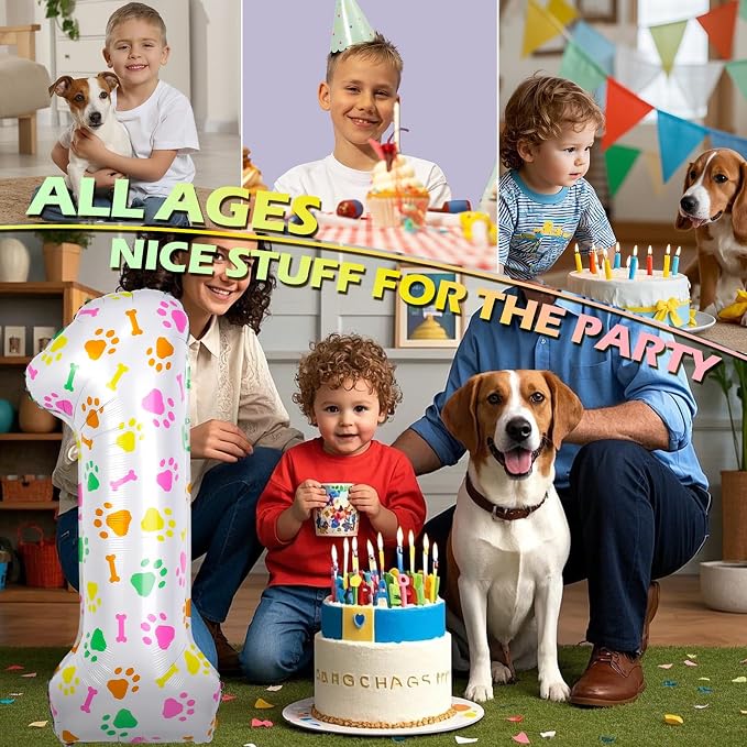 40 Inch Multi-color Dog Paw Birthday Balloons, Numeral 1 Birthday Balloons - Image 5