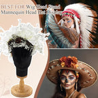 2 Pcs Wig Stand with Head 23 Inch Linen Mannequin Head with Wooden Stand Canvas Mannequin for Hats Wigs Caps Headdress Home Store Hair Salon(Black)