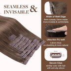 GOO GOO Clip in Hair Extensions Real Human Hair, Remy Human Hair Extensions Clip ins for Women, Natural Human Hair, 14inch 130g 9Pcs, 5 Light Ash Brown