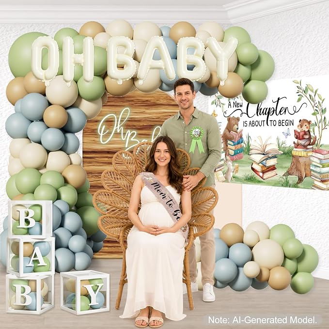 297PCS Cocomigo Green A New Chapter Begins Baby Shower Kit, 25 Guests | - Image 4
