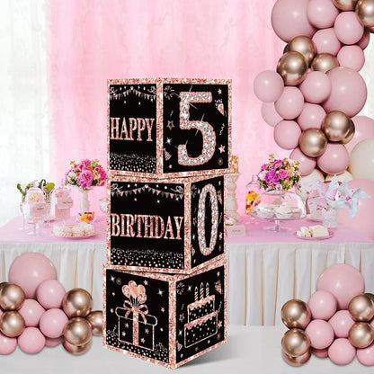 Eiurteao 3pcs Rose Gold 50th Birthday Decorations Boxes - Image 4