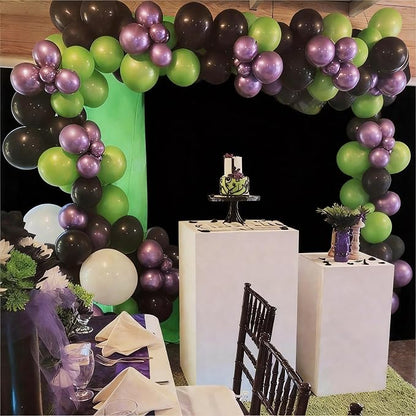 Purple and Green Balloons, 12 Inch Lime Neon Green Metallic Purple Black - Image 4