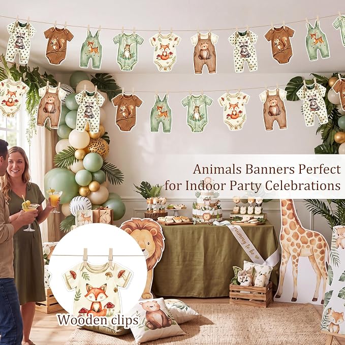 Frienda Woodland Animal Baby Shower Banner Gender Neutral Decorations Sage - Image 5