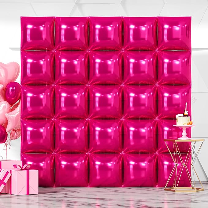 NISOCY 25PCS Hot Pink Square Foil Balloons Wall Backdrop | Double Sided Balloon by NISOCY