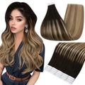 Full Shine Tape in Hair Extensions Human Hair Color 2 Fading to 8 Brown and 27 Blonde Ombre 50grams Invisible Remy Extensions 14 Inch Double Sided Tape Ins Human Hair Extensions 20PCS for Party