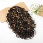 Flufymooz 100％ Pure Protein Ponytail Extension, 18 Inch Curly Claw Clip Ponytail Hair Extensions Natural Soft pony tail hairpiece for women-Brown with Deep Blonde Highlight