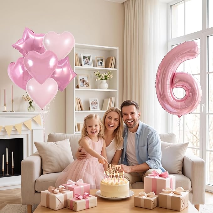 TONIFUL 6th Birthday Balloons Kit 40 Inch Pink Large Number 6 Foil Balloon | - Image 5