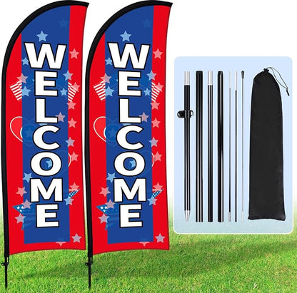 Buryeah 2 Sets Welcome Feather Flag Sign Kit 8 ft Welcome Banners Swooper Flag by Buryeah