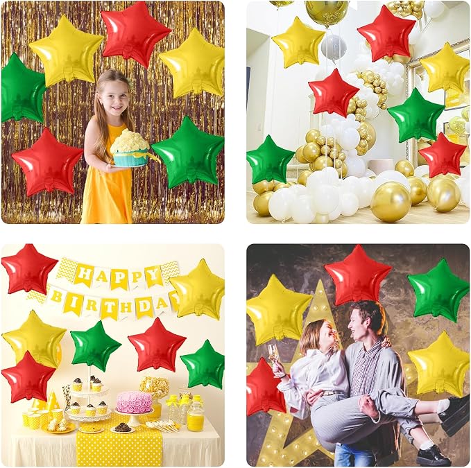 Red Green Gold Star Foil Balloons, 18 Inch Large Metallic Stars Balloons Helium - Image 8