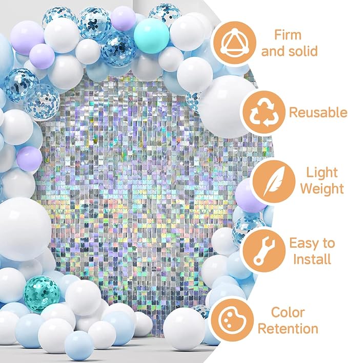 4x6 FT Iridescent Silver Shimmer Wall Backdrop, Glitter Bling Photo Backdrop - Image 2