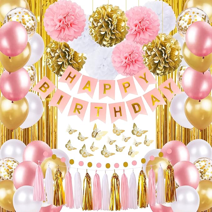 Pink and Gold Birthday Party Decorations by pugkloy