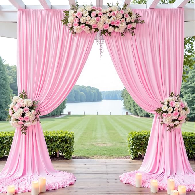 10ft x 8ft Wrinkle Free Pink Backdrop Curtain Drapes, Thick Polyester Baby Pink - Image 3