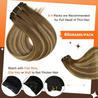 Full Shine Real Hair Extensions Clip in Human Hair Brown Clip in Hair Extensions Brown with Light Brown Balayage Hair Extensions Remy Hair for Women 14 Inch 3 Pcs 60 Grams