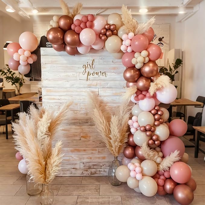 HILAVO Blush Pink Balloon Garland Kit Rose Gold Dusty Pink Sand White Balloons - Image 3