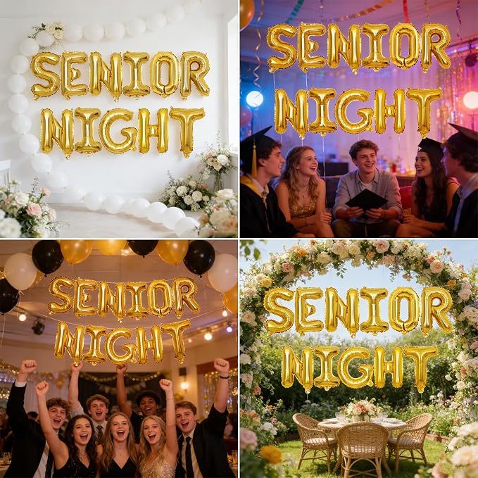 2 Set 22Pcs Gold SENIOR NIGHT Letter Balloons 16in Balloon Foil Letter - Image 7