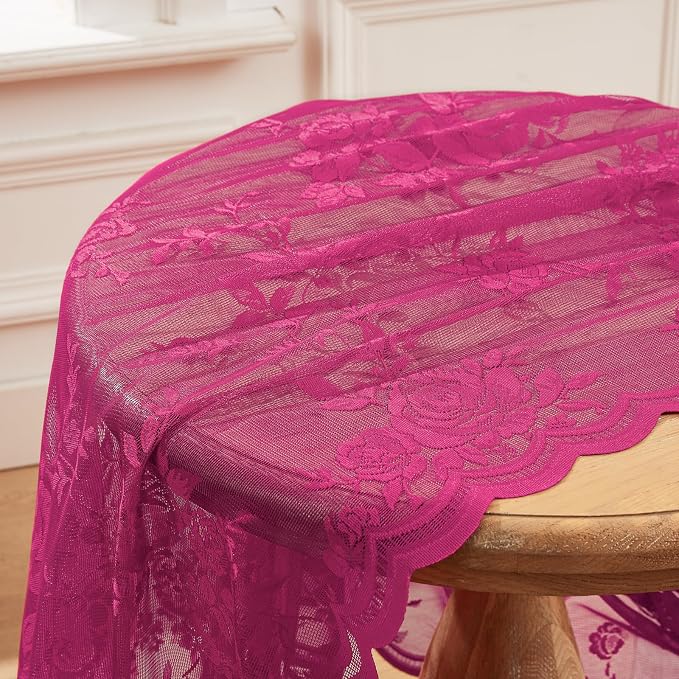 Raspberry Lace Curtains 54 Inch Length 2 Panels Rod Pocket Floral Lace Curtains - Image 6