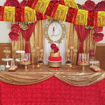 BEISHIDA Red Gold Fringe Garland Banner 30ft Wall Tinsel Foil Streamers | 3Pack - Image 6