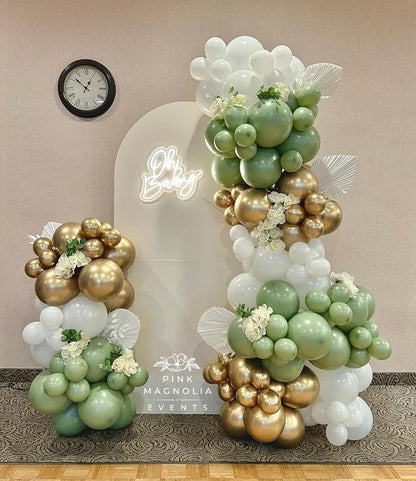 Sage Green White Gold Garland Arch Kit 173Pcs Latex Balloons - Image 6