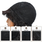 NOBLE Bob Wig with Bangs Short Wavy Wig for Women Dark Brown Shoulder Length Wig Heat Resistant Synthetic Wigs for Daily Party Use 12 Inches