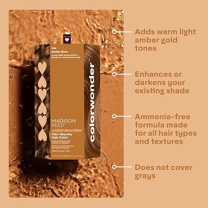 Madison Reed colorwonder Demi-Permanent Hair Color, Effortless At-Home Hair Dye, Ammonia-Free, Cruelty-Free, Amber Glow (Warm Lighter Amber), Pack of 1
