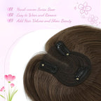 YAMI Hair Toppers for Women Fluffy Human Hair Topper 10inch Handmade Swiss Base Hairpieces 360° Cover Hairloss (Medium Brown)