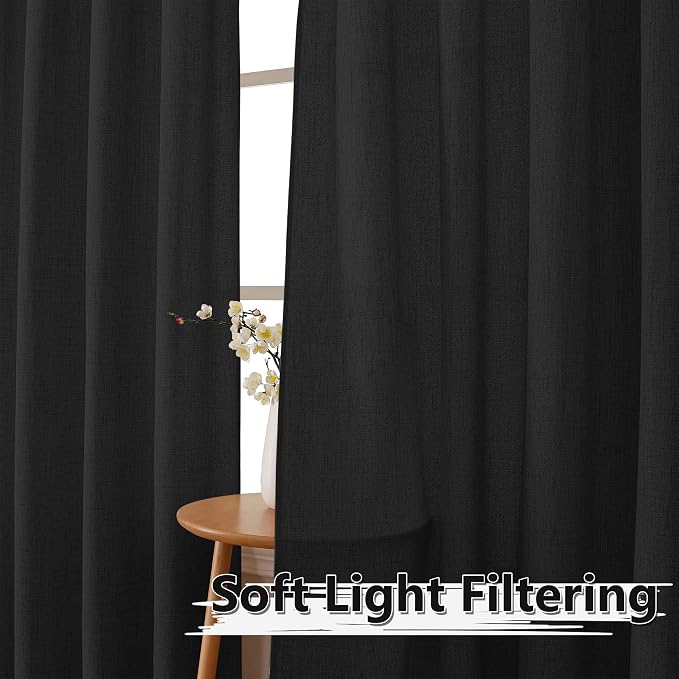 Tollpiz Linen Curtains Living Room Rod Pocket Semi Sheer Curtain Burlap Light - Image 2