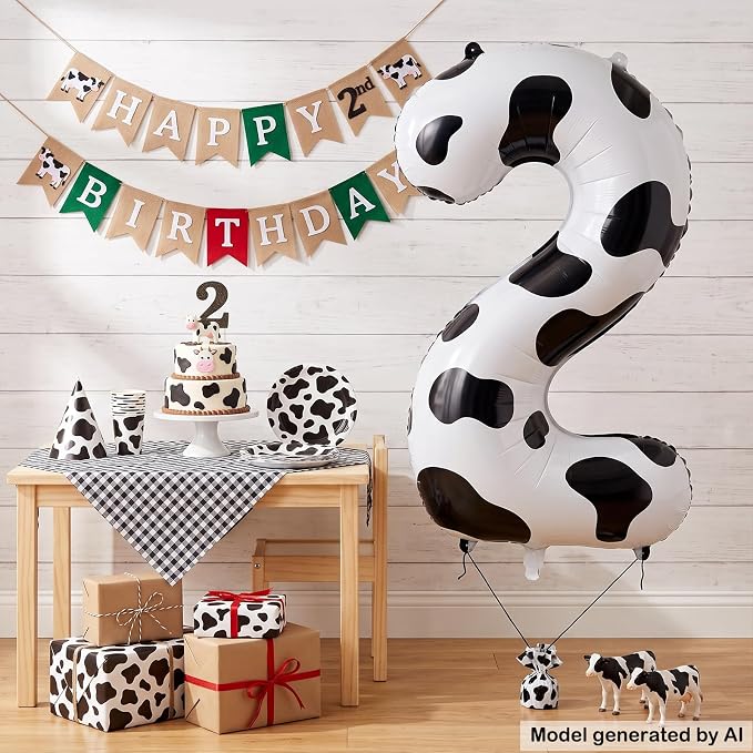 40" Cow Print Foil Number 2 Balloon - Image 3