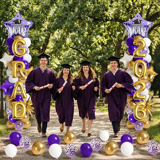 2 Set Adjustable Graduation Balloon Column Stand Kit Purple White Golden - Image 6
