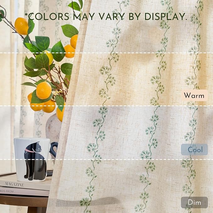 Cathy Linen Floral Curtains for Living Room Privacy Curtains Set of 2 for - Image 9