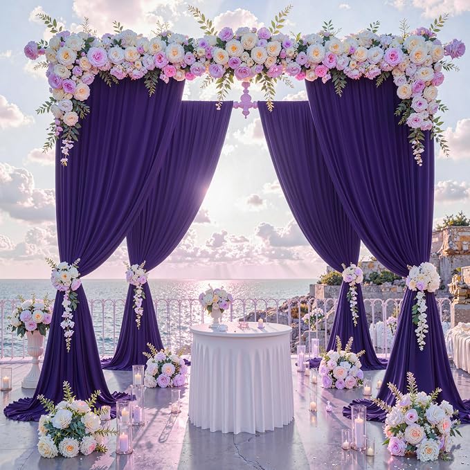 10 ft x 8 ft Wrinkle Free Purple Backdrop Curtain - Image 2
